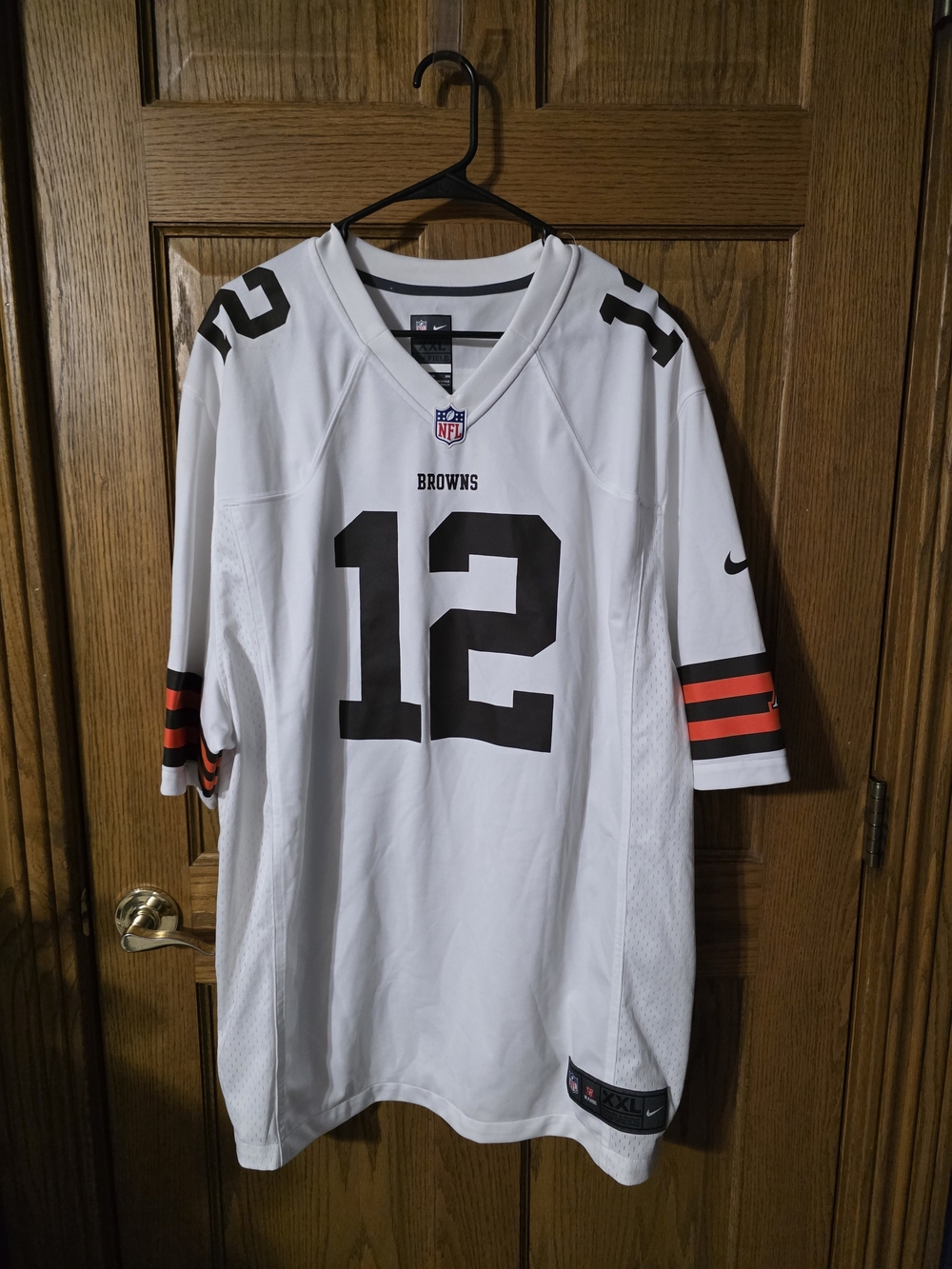 Nike White Browns #12 Men's Football Jersey with Brown and Orange Accents